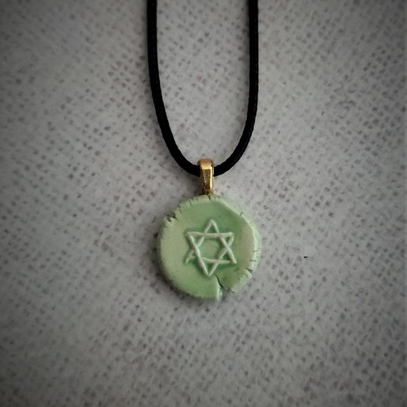 Handmade Ceramic Light Green Star of David Pendant Necklace - Picture 10 of 14